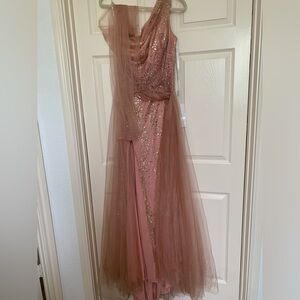 2-Piece Beautiful Cinderella Divine Evening Rose Gold Ballroom Gown w/ Scarf Tie